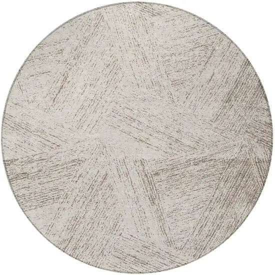 8' Beige And Brown Round Abstract Washable Indoor Outdoor Area Rug Photo 4