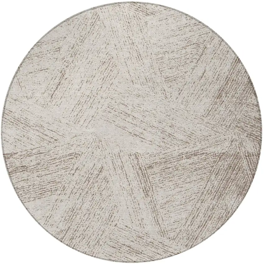 8' Beige And Brown Round Abstract Washable Indoor Outdoor Area Rug Photo 4