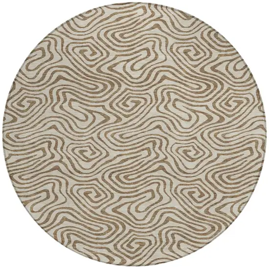 8' Beige And Brown Round Abstract Washable Indoor Outdoor Area Rug Photo 5