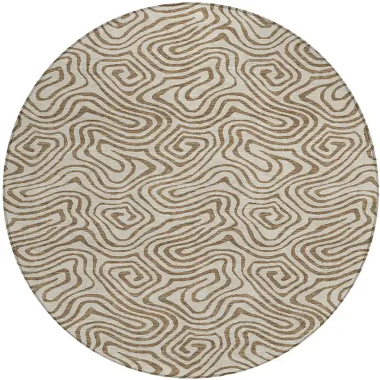 8' Beige And Brown Round Abstract Washable Indoor Outdoor Area Rug Photo 2