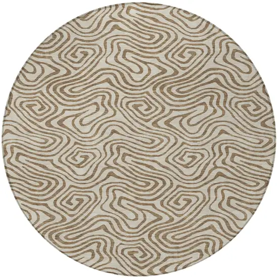 8' Beige And Brown Round Abstract Washable Indoor Outdoor Area Rug Photo 6