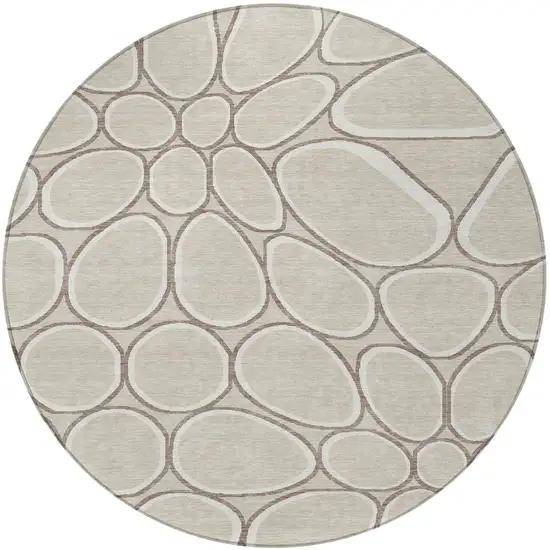 8' Beige And Brown Round Abstract Washable Indoor Outdoor Area Rug Photo 4