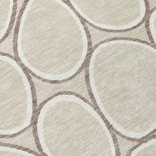 8' Beige And Brown Round Abstract Washable Indoor Outdoor Area Rug Photo 7