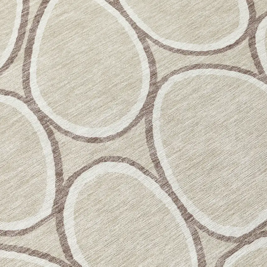 8' Beige And Brown Round Abstract Washable Indoor Outdoor Area Rug Photo 7