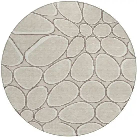 8' Beige And Brown Round Abstract Washable Indoor Outdoor Area Rug Photo 2