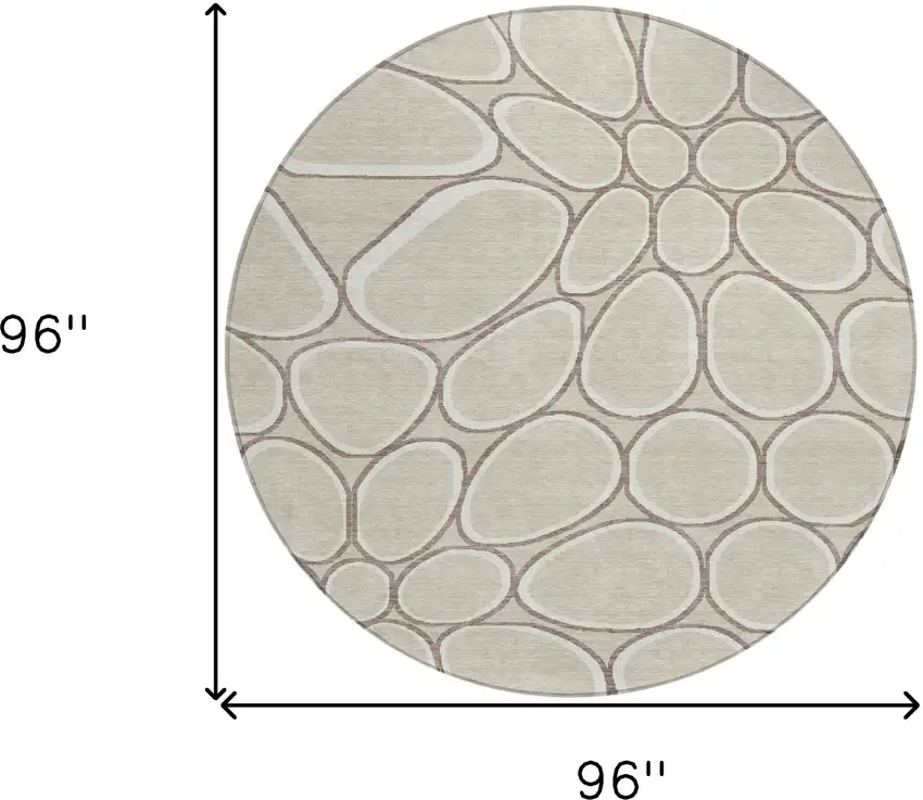 8' Beige And Brown Round Abstract Washable Indoor Outdoor Area Rug Photo 3