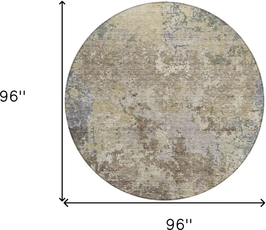 8' Beige And Brown Round Abstract Washable Indoor Outdoor Area Rug Photo 3