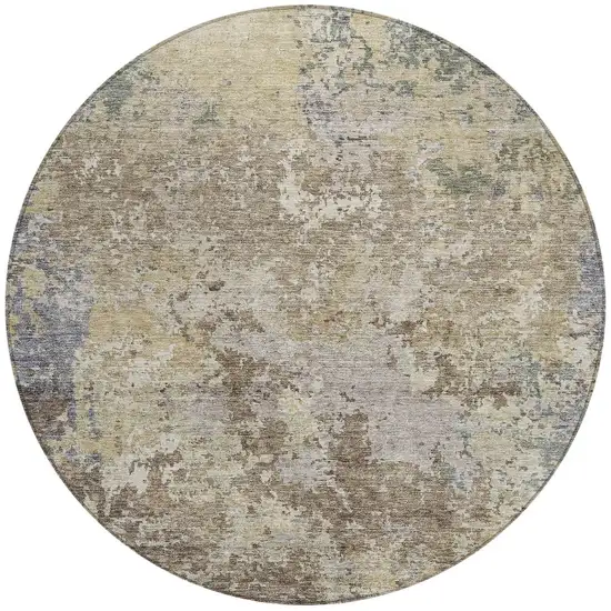 8' Beige And Brown Round Abstract Washable Indoor Outdoor Area Rug Photo 5