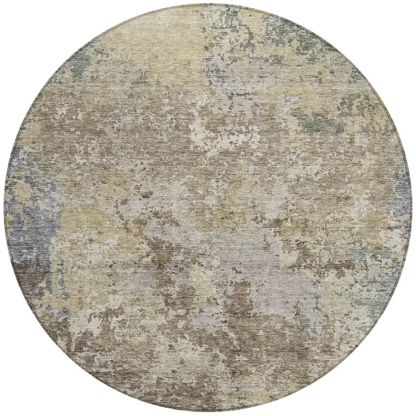 8' Beige And Brown Round Abstract Washable Indoor Outdoor Area Rug Photo 5