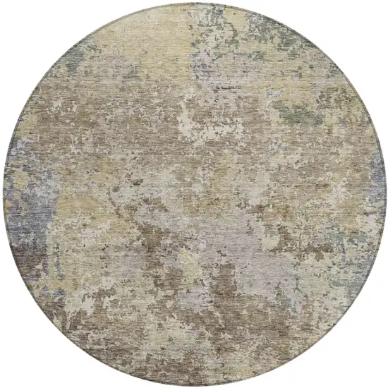 8' Beige And Brown Round Abstract Washable Indoor Outdoor Area Rug Photo 2