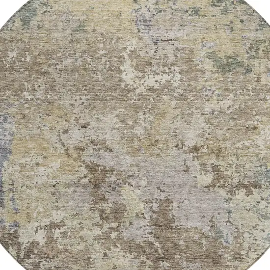8' Beige And Brown Round Abstract Washable Indoor Outdoor Area Rug Photo 4