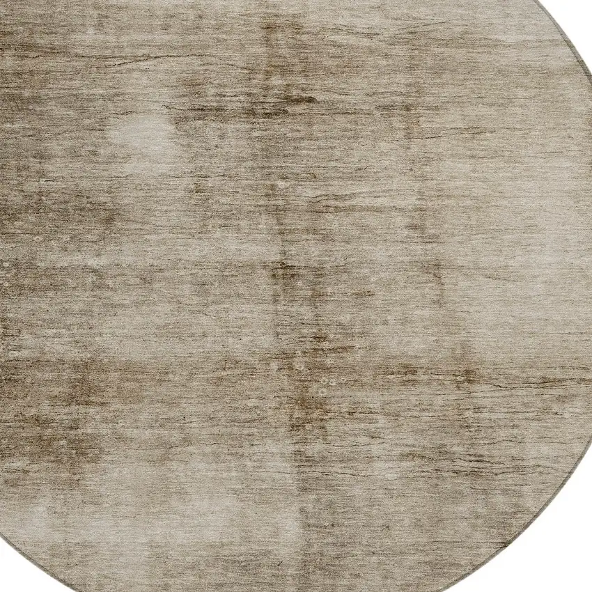 8' Beige And Brown Round Abstract Washable Indoor Outdoor Area Rug Photo 9