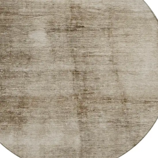8' Beige And Brown Round Abstract Washable Indoor Outdoor Area Rug Photo 7