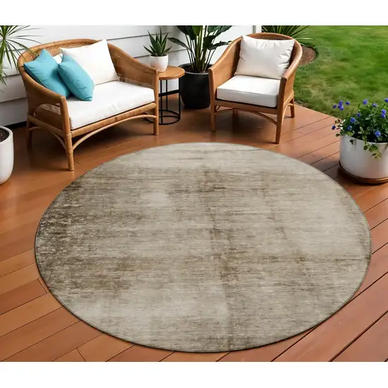 8' Beige And Brown Round Abstract Washable Indoor Outdoor Area Rug Photo 1