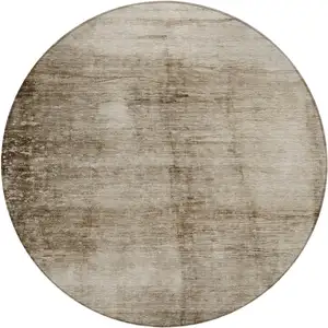 Photo of 8' Beige And Brown Round Abstract Washable Indoor Outdoor Area Rug