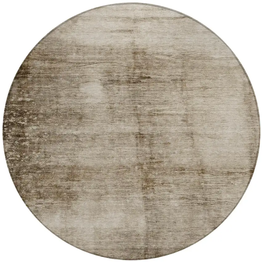 8' Beige And Brown Round Abstract Washable Indoor Outdoor Area Rug Photo 2