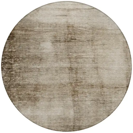 8' Beige And Brown Round Abstract Washable Indoor Outdoor Area Rug Photo 3