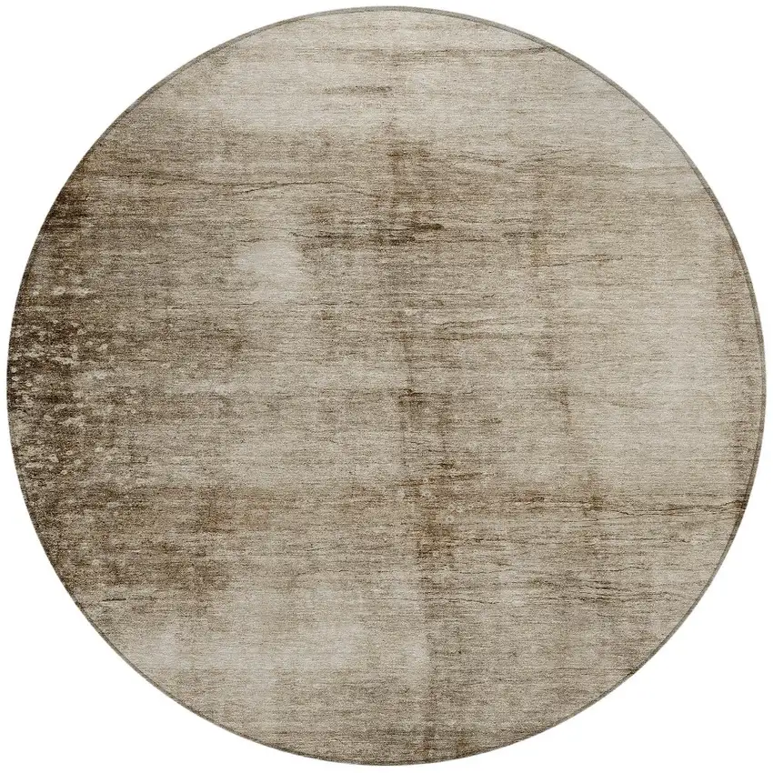 8' Beige And Brown Round Abstract Washable Indoor Outdoor Area Rug Photo 3