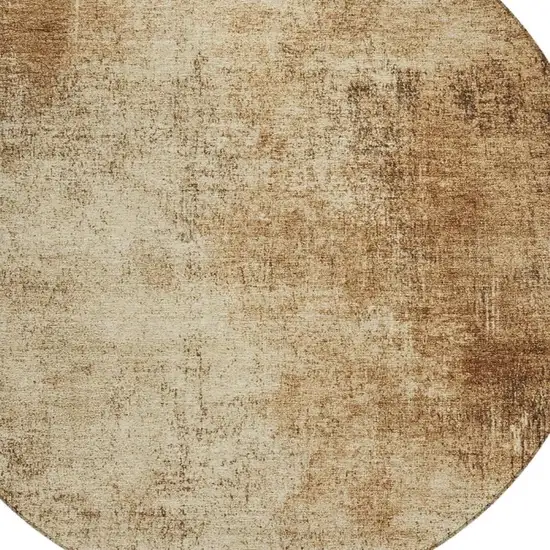 8' Beige And Brown Round Abstract Washable Indoor Outdoor Area Rug Photo 4