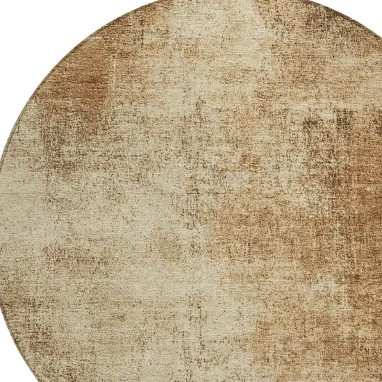 8' Beige And Brown Round Abstract Washable Indoor Outdoor Area Rug Photo 7