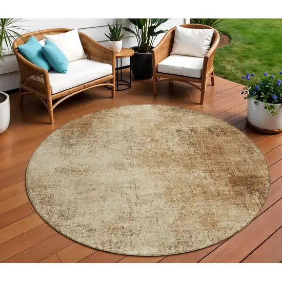 8' Beige And Brown Round Abstract Washable Indoor Outdoor Area Rug Photo 2