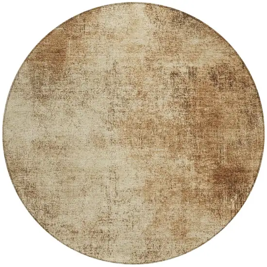 8' Beige And Brown Round Abstract Washable Indoor Outdoor Area Rug Photo 3