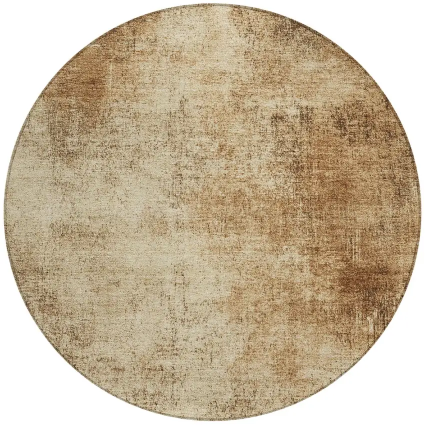8' Beige And Brown Round Abstract Washable Indoor Outdoor Area Rug Photo 3