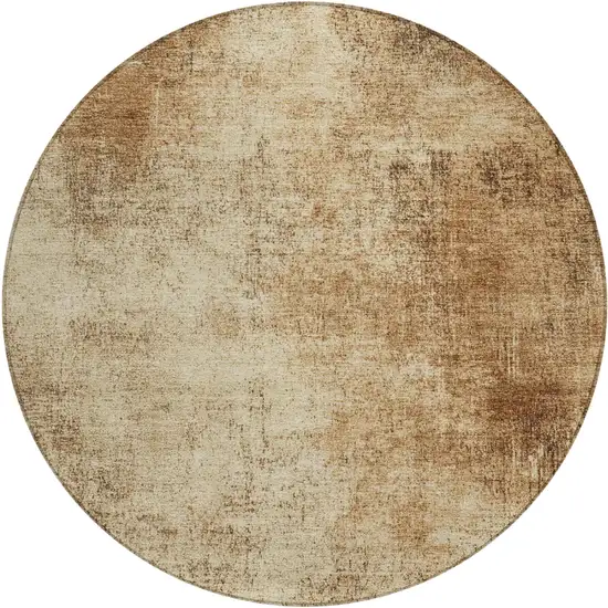 8' Beige And Brown Round Abstract Washable Indoor Outdoor Area Rug Photo 1