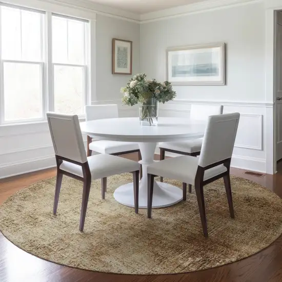 8' Beige And Brown Round Abstract Washable Indoor Outdoor Area Rug Photo 6