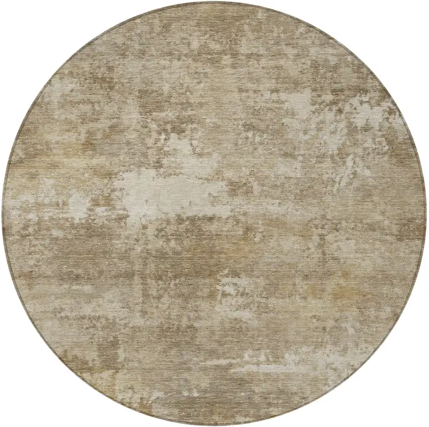 8' Beige And Brown Round Abstract Washable Indoor Outdoor Area Rug Photo 3