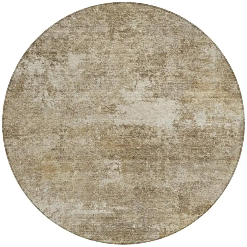 8' Beige And Brown Round Abstract Washable Indoor Outdoor Area Rug Photo 2