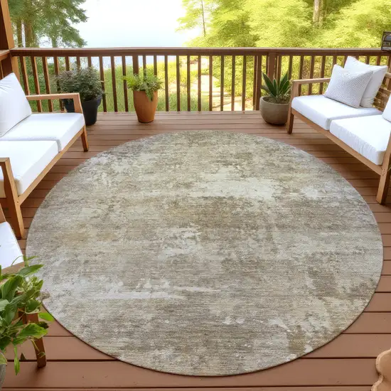 8' Beige And Brown Round Abstract Washable Indoor Outdoor Area Rug Photo 4