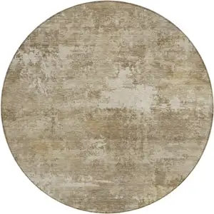 Photo of 8' Beige And Brown Round Abstract Washable Indoor Outdoor Area Rug