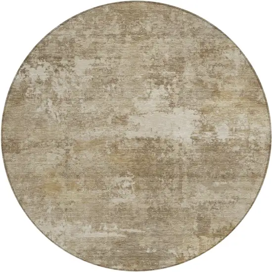 8' Beige And Brown Round Abstract Washable Indoor Outdoor Area Rug Photo 1