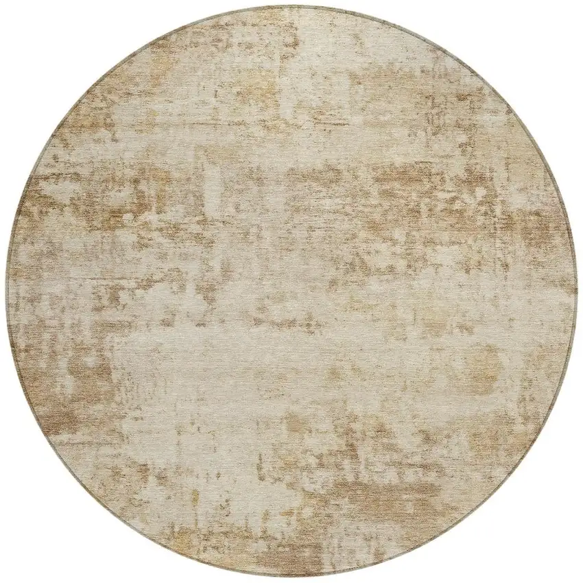 8' Beige And Brown Round Abstract Washable Indoor Outdoor Area Rug Photo 3