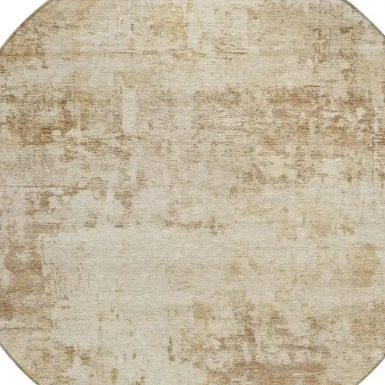 8' Beige And Brown Round Abstract Washable Indoor Outdoor Area Rug Photo 2