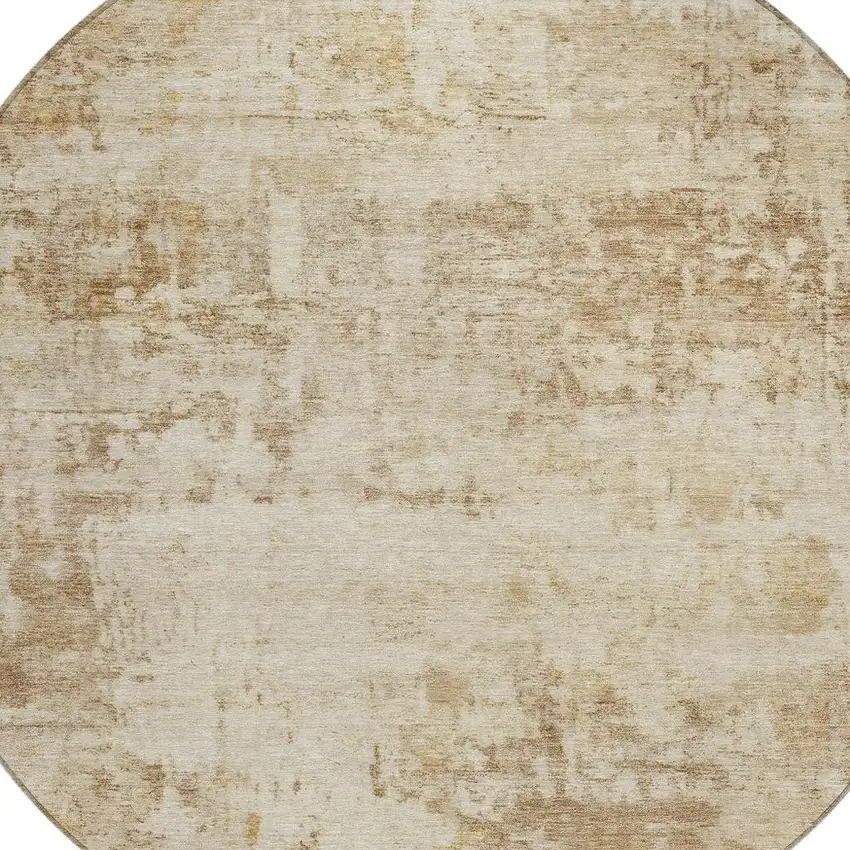 8' Beige And Brown Round Abstract Washable Indoor Outdoor Area Rug Photo 2