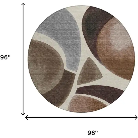 8' Beige And Brown Round Abstract Washable Indoor Outdoor Area Rug Photo 8