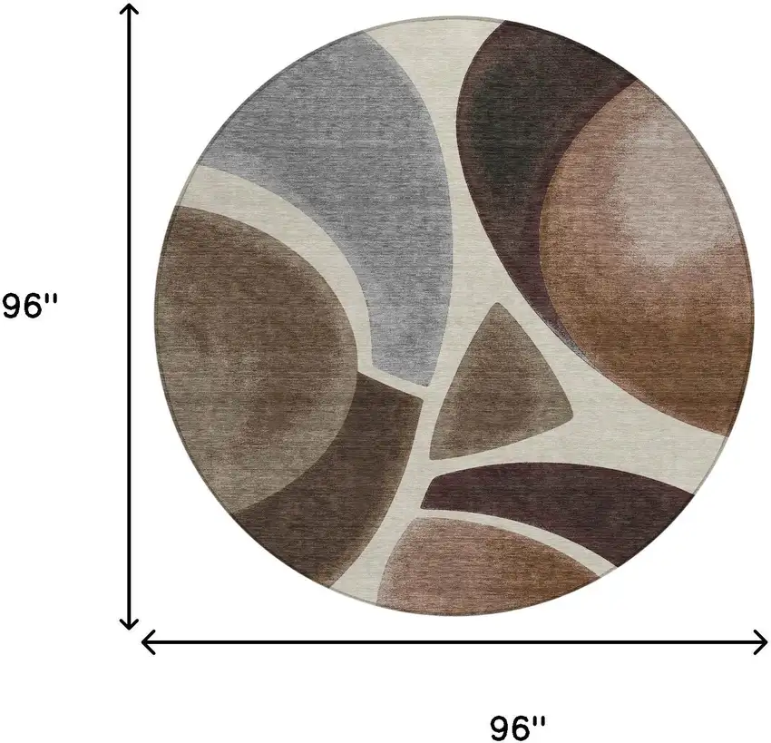 8' Beige And Brown Round Abstract Washable Indoor Outdoor Area Rug Photo 8