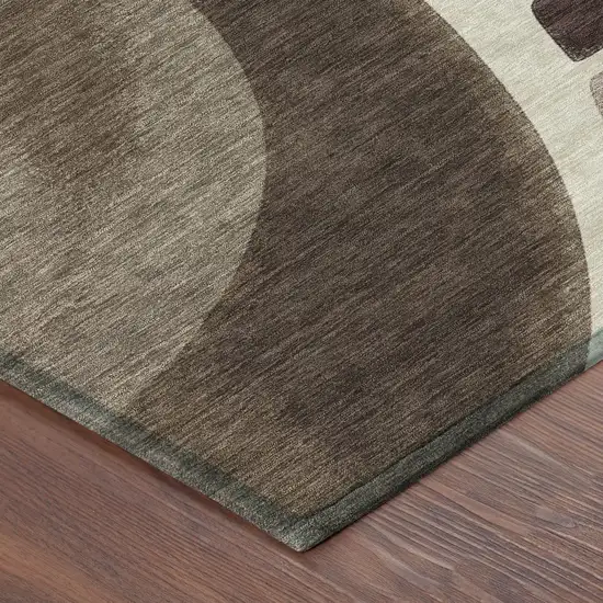 8' Beige And Brown Round Abstract Washable Indoor Outdoor Area Rug Photo 6