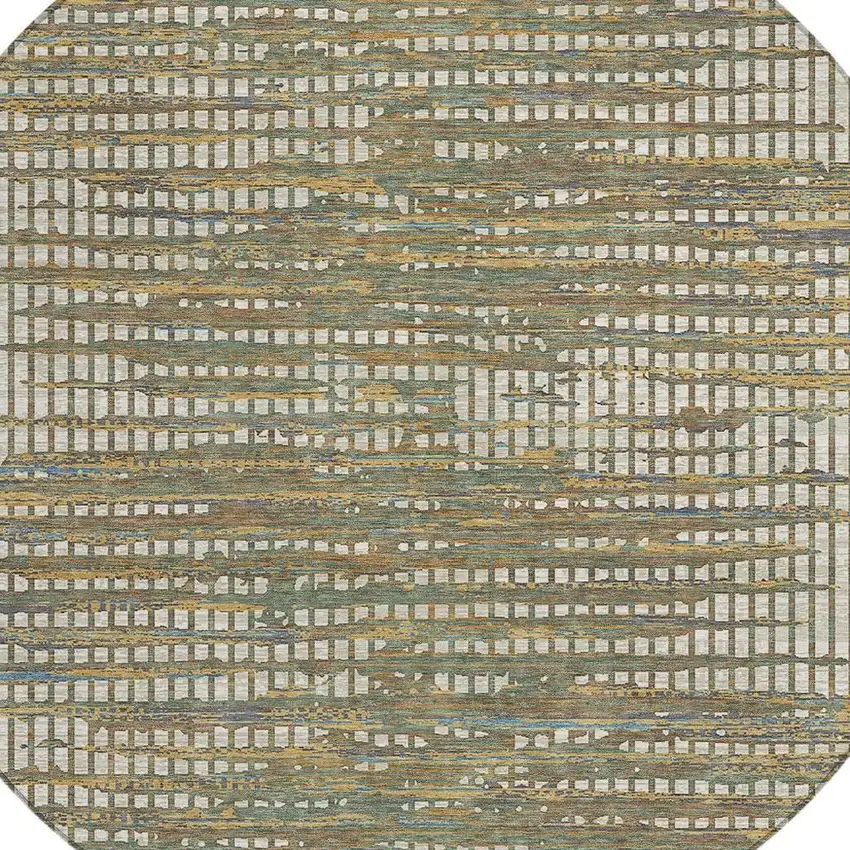 8' Beige And Brown Round Abstract Washable Indoor Outdoor Area Rug Photo 2