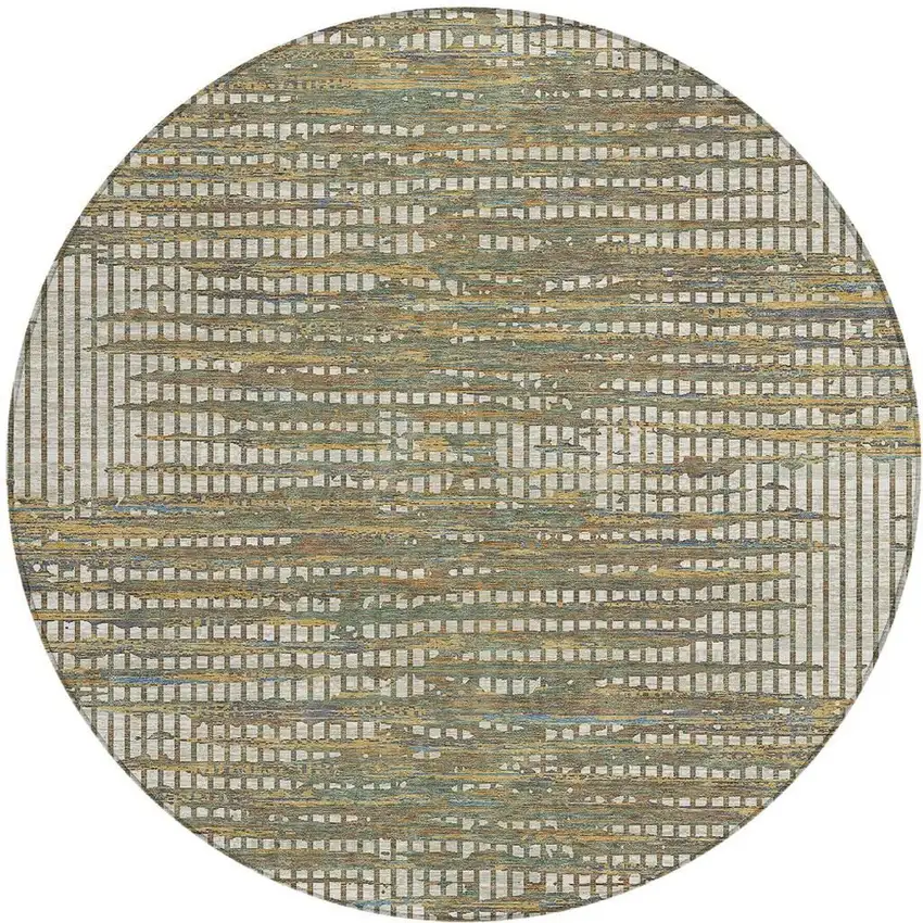 8' Beige And Brown Round Abstract Washable Indoor Outdoor Area Rug Photo 3
