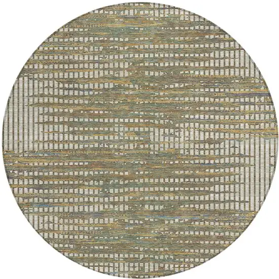 8' Beige And Brown Round Abstract Washable Indoor Outdoor Area Rug Photo 3