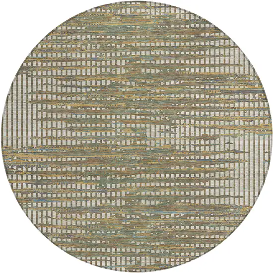 8' Beige And Brown Round Abstract Washable Indoor Outdoor Area Rug Photo 1