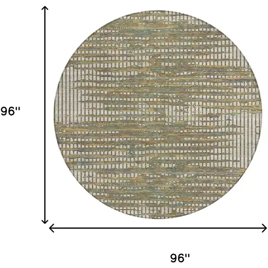 8' Beige And Brown Round Abstract Washable Indoor Outdoor Area Rug Photo 6