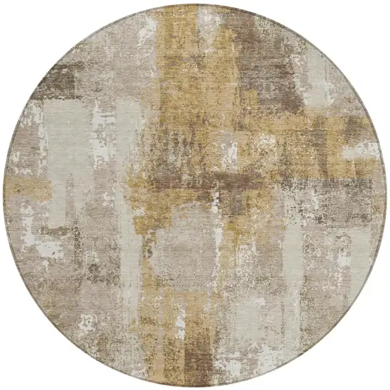 8' Beige And Brown Round Abstract Washable Indoor Outdoor Area Rug Photo 3