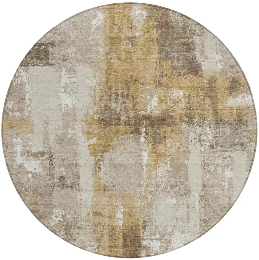 8' Beige And Brown Round Abstract Washable Indoor Outdoor Area Rug Photo 3