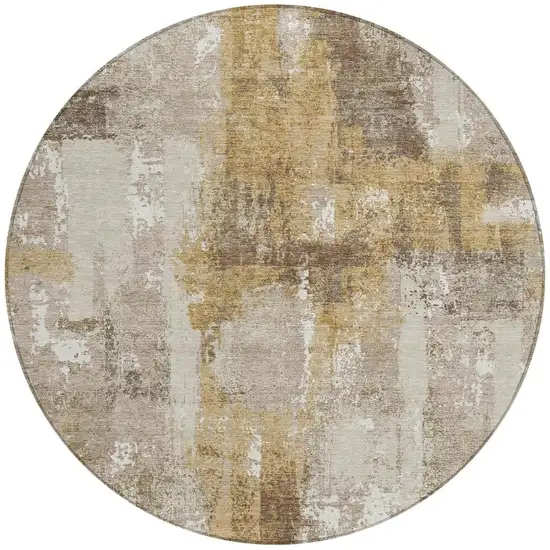 8' Beige And Brown Round Abstract Washable Indoor Outdoor Area Rug Photo 2