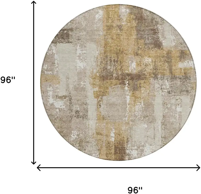 8' Beige And Brown Round Abstract Washable Indoor Outdoor Area Rug Photo 7