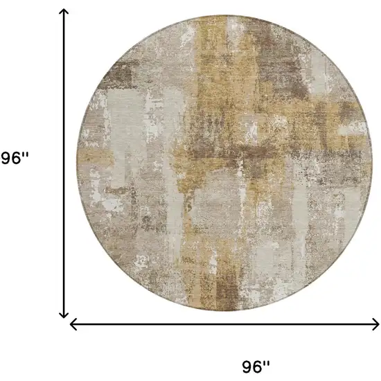 8' Beige And Brown Round Abstract Washable Indoor Outdoor Area Rug Photo 7
